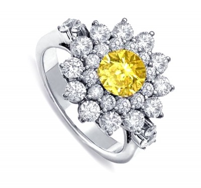  Кольцо из белого золота с белым и желтым бриллиантами  (1155342),12mye(2561-1155342),цена 247 249 грн.