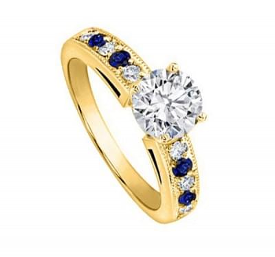 Кольцо для помолвки с бриллиантами и сапфирами из золота