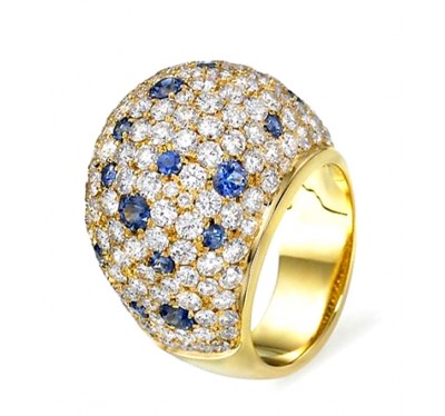 Кольцо из жёлтого золота с бриллиантами и сапфирами